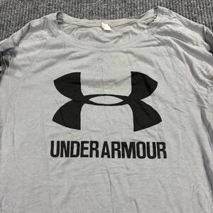 Under Armour Long Sleeve Shirt Womens Small Grey Logo Stripe Activewear